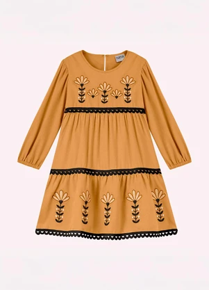 Nanai - Vestido Infantil Menina Bordado Marrom - NANAI