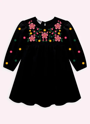 Nanai - Vestido Infantil Menina Bordado Preto - NANAI