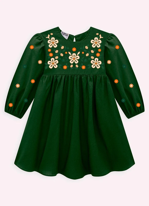 Nanai - Vestido Infantil Menina Bordado Verde 2
