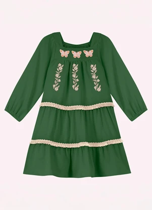 Nanai - Vestido Infantil Menina Bordado Verde - NANAI