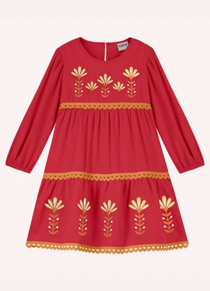 Nanai - Vestido Infantil Menina Bordado Vermelho - NANAI