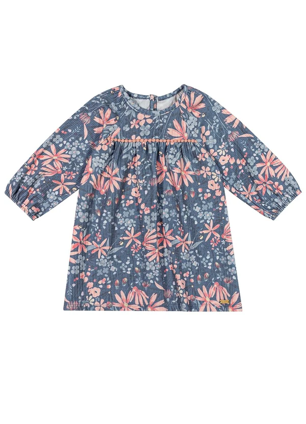 Colorittá - Vestido Infantil Menina Canelado Floral Azul
