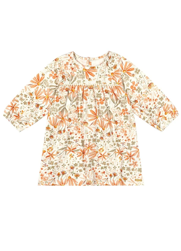 Colorittá - Vestido Infantil Menina Canelado Floral Bege