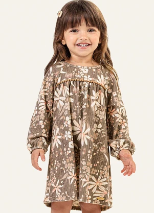 Colorittá - Vestido Infantil Menina Canelado Floral Marrom - COLORITTÁ