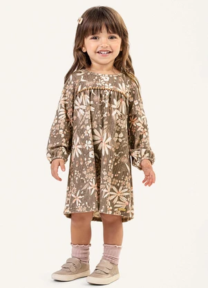 Colorittá - Vestido Infantil Menina Canelado Floral Marrom - COLORITTÁ