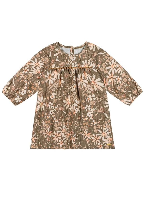 Colorittá - Vestido Infantil Menina Canelado Floral Marrom 3