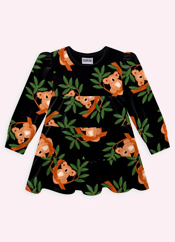 Nanai - Vestido Infantil Menina Coalas Preto