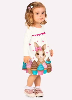 Kyly - Vestido Infantil Menina Coelinha Branco - KYLY