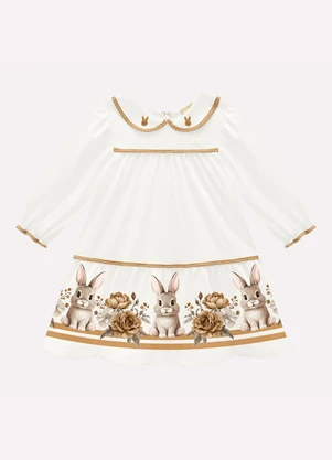 Milon - Vestido Infantil Menina Coelinhos Branco - MILON