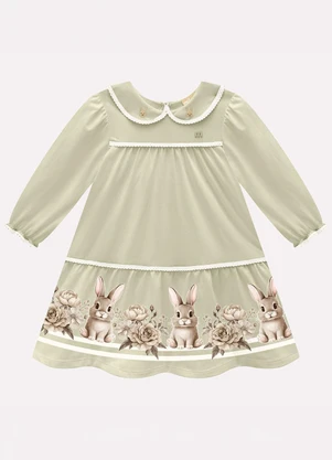 Milon - Vestido Infantil Menina Coelinhos Verde - MILON