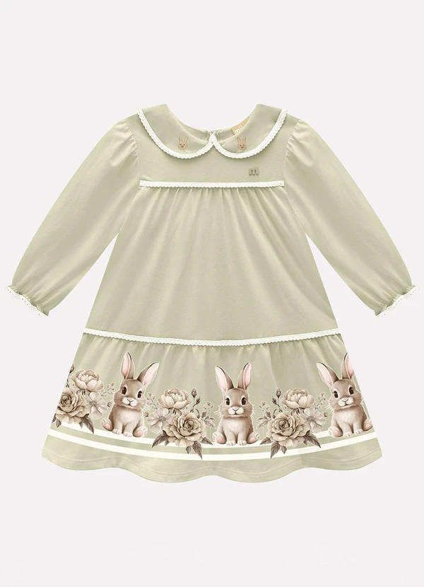 Milon - Vestido Infantil Menina Coelinhos Verde