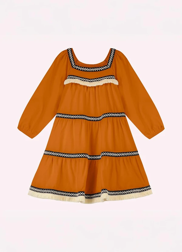 Nanai - Vestido Infantil Menina com Aviamentos Marrom