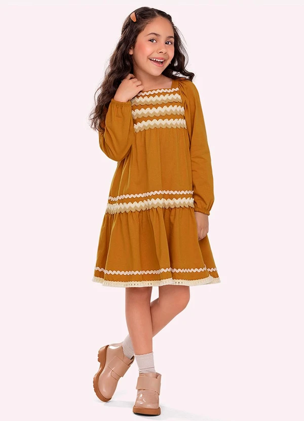 Nanai - Vestido Infantil Menina com Aviamentos Marrom