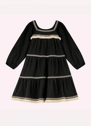 Nanai - Vestido Infantil Menina com Aviamentos Preto - NANAI