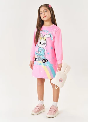 Abrange - Vestido Infantil Menina com Bolsa Coelho Rosa - ABRANGE