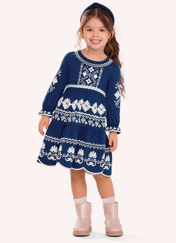 Nanai - Vestido Infantil Menina com Corte a Laser Azul