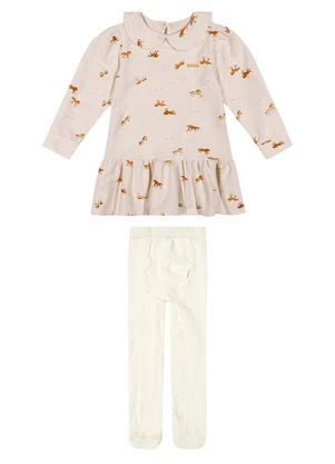 Colorittá - Vestido Infantil Menina com Meia-Calça Bege - COLORITTÁ