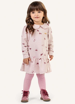 Colorittá - Vestido Infantil Menina com Meia-Calça Rosa - COLORITTÁ