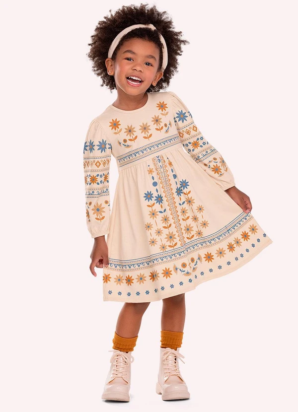 Nanai - Vestido Infantil Menina com Strass Bege