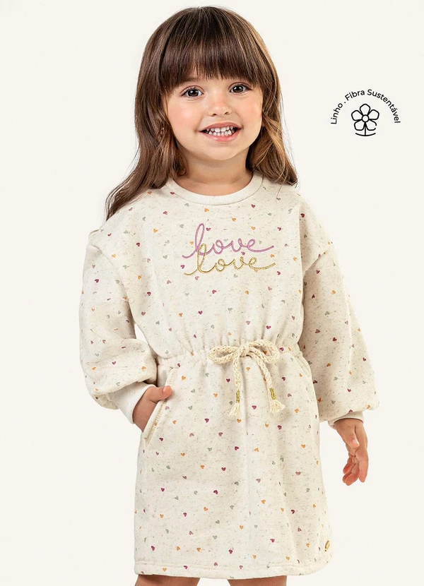 Colorittá - Vestido Infantil Menina Corações Bege