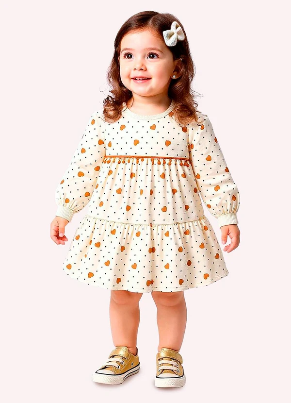 Kyly - Vestido Infantil Menina Corações Branco