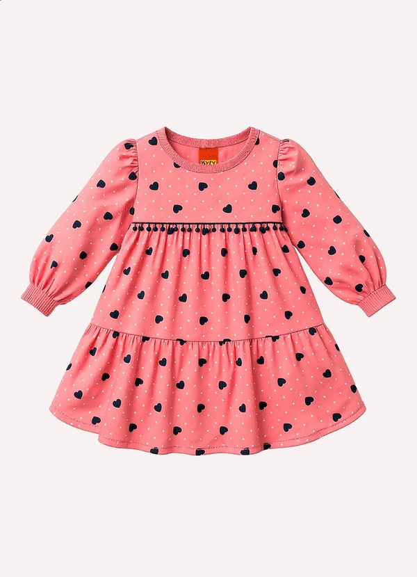 Kyly - Vestido Infantil Menina Corações Rosa