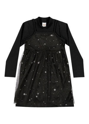Elian - Vestido Infantil Menina Curto Tule Estrelas Preto - ELIAN