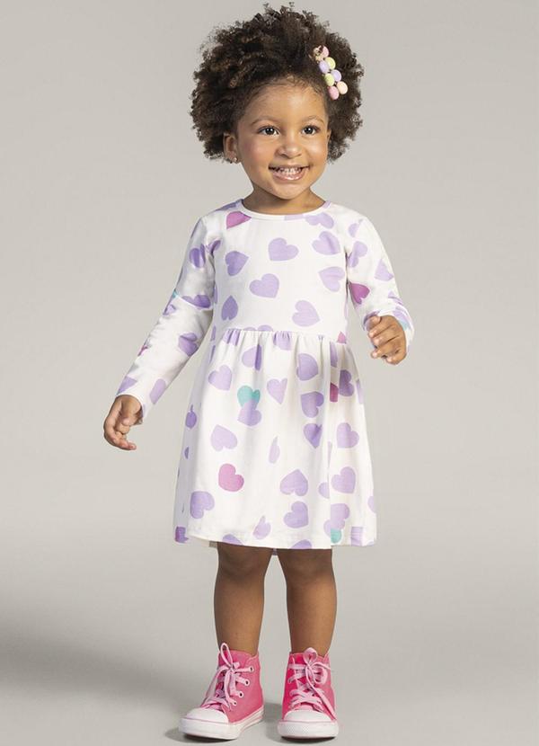 Brandili - Vestido Infantil Menina de Corações Bege