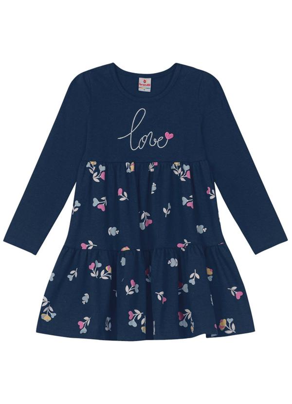 Brandili - Vestido Infantil Menina de Flores Azul
