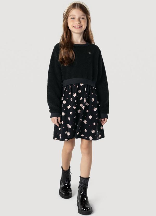 Brandili - Vestido Infantil Menina de Flores Preto