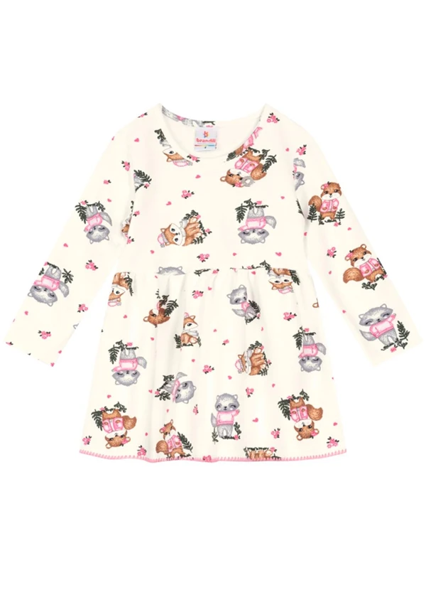 Brandili - Vestido Infantil Menina de Raposinha Bege