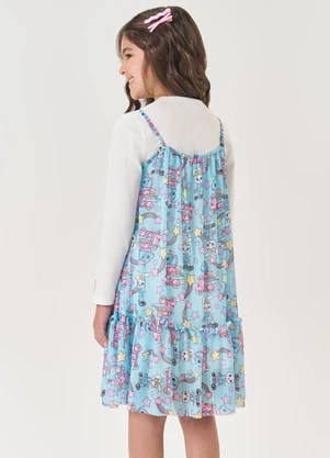 Abrange - Vestido Infantil Menina Dinossauro Azul - ABRANGE