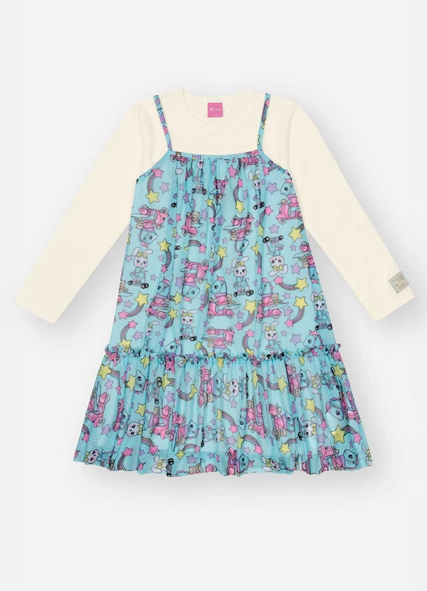 Abrange - Vestido Infantil Menina Dinossauro Azul 3