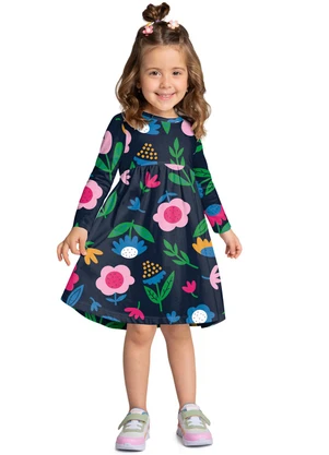 Kyly - Vestido Infantil Menina em Algodão Azul - KYLY