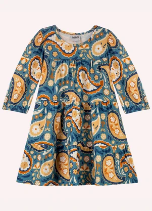 Nanai - Vestido Infantil Menina em Algodão Azul - NANAI