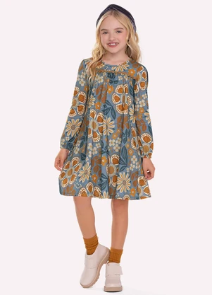 Nanai - Vestido Infantil Menina em Algodão Azul - NANAI