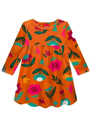Kyly - Vestido Infantil Menina em Algodão Laranja - KYLY