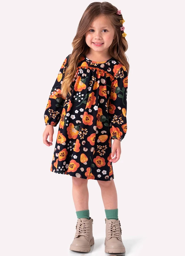 Nanai - Vestido Infantil Menina em Algodão Preto