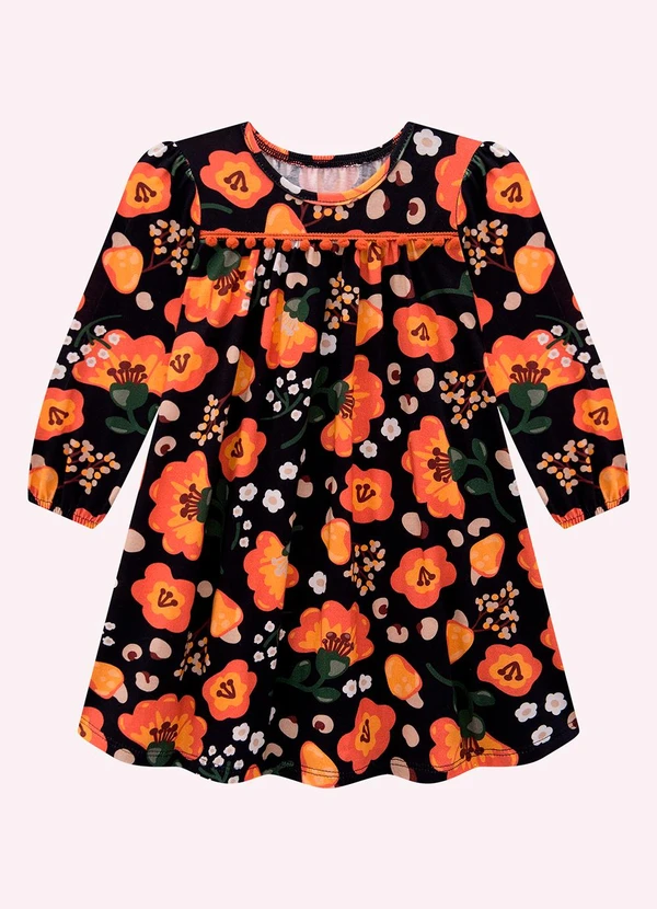 Nanai - Vestido Infantil Menina em Algodão Preto 2