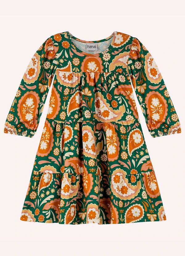 Nanai - Vestido Infantil Menina em Algodão Verde