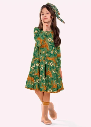 Nanai - Vestido Infantil Menina em Algodão Verde - NANAI