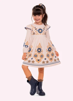 Nanai - Vestido Infantil Menina em Cotton Bege - NANAI