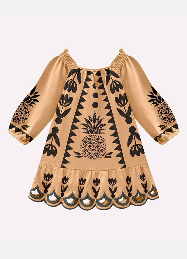 Nanai - Vestido Infantil Menina em Cotton Marrom 2