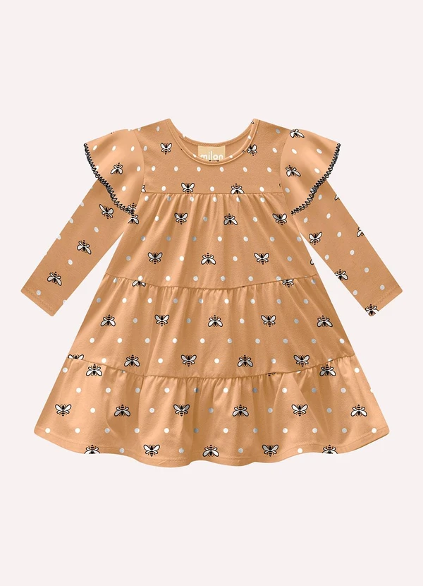Milon - Vestido Infantil Menina em Cotton Marrom