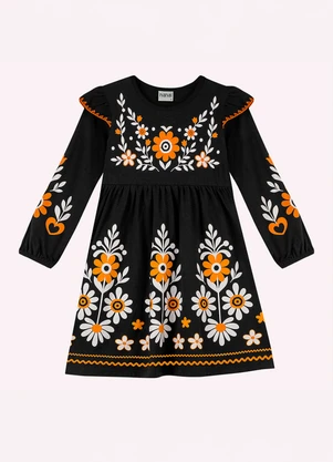 Nanai - Vestido Infantil Menina em Cotton Preto - NANAI