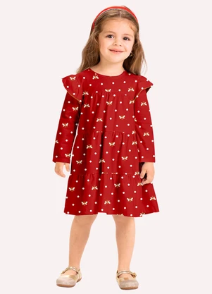 Milon - Vestido Infantil Menina em Cotton Vermelho - MILON