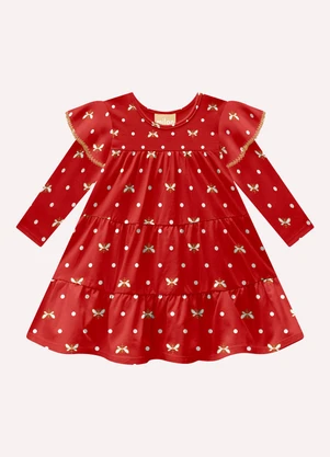 Milon - Vestido Infantil Menina em Cotton Vermelho - MILON