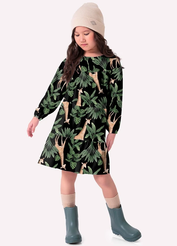 Nanai - Vestido Infantil Menina em Linho Preto