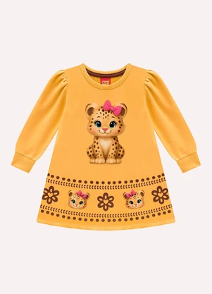 Kyly - Vestido Infantil Menina em Moletinho Amarelo - KYLY