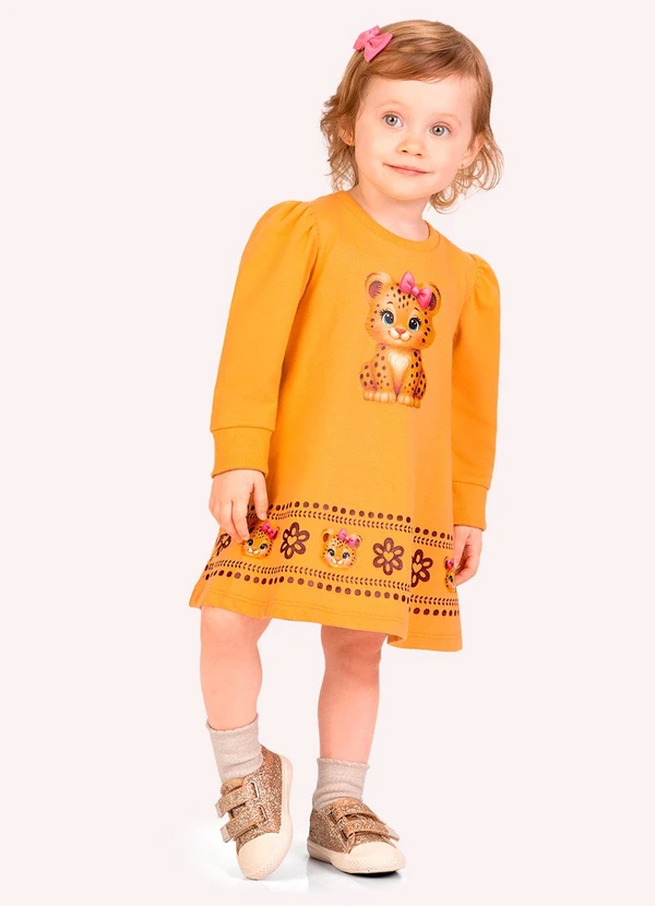 Kyly - Vestido Infantil Menina em Moletinho Amarelo